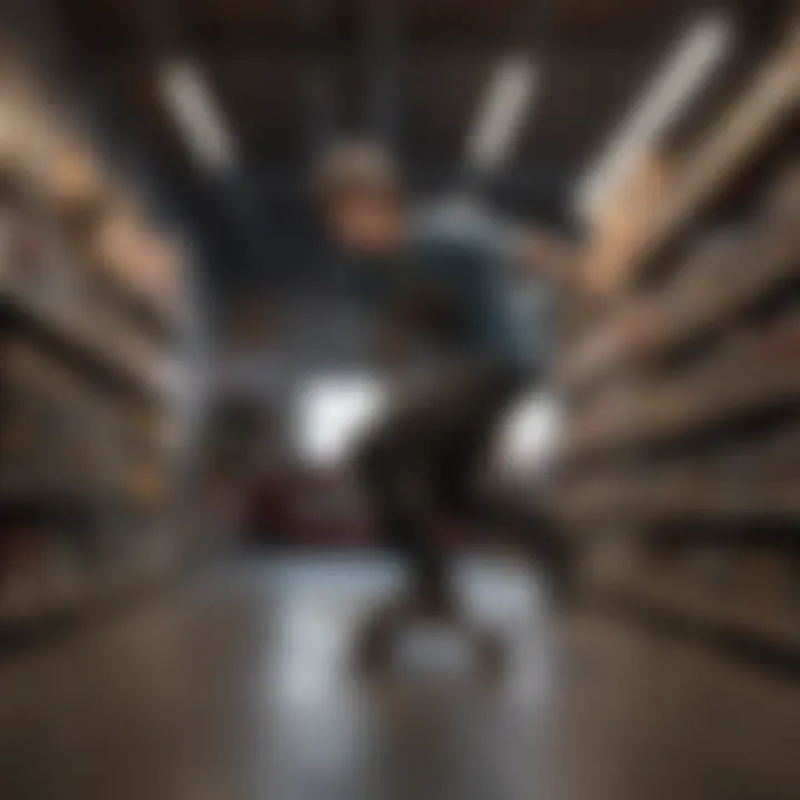 A novice skater exploring a skateboard bundle at a shop