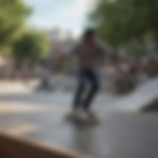 A skateboarder performing tricks at a Brooklyn skate park