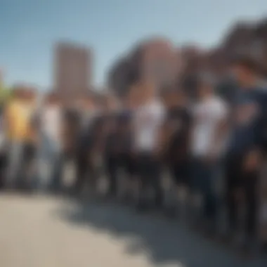 A group of skaters enjoying a sunny day at a famous Brooklyn skate spot