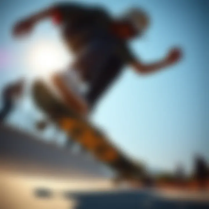 Skateboarder executing a trick with an 8.25 deck and Independent Trucks