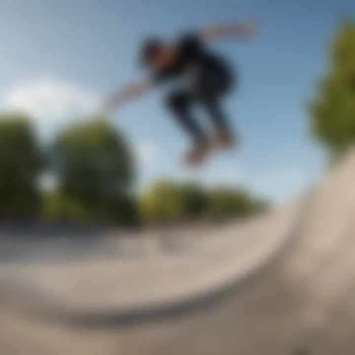 A skateboarder executing a trick on one of the park's ramps.