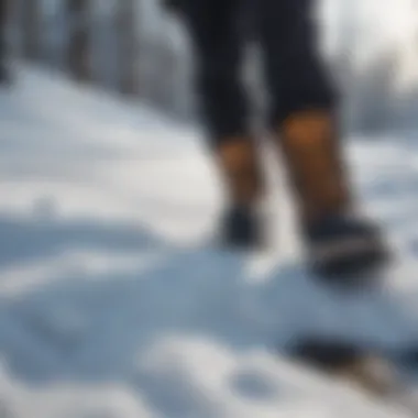 High-Performance Snow Boots High-performance snow boots in action during extreme winter sports.