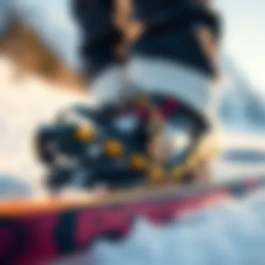 Close-up of a snowboard binding setup for enhanced stability and control