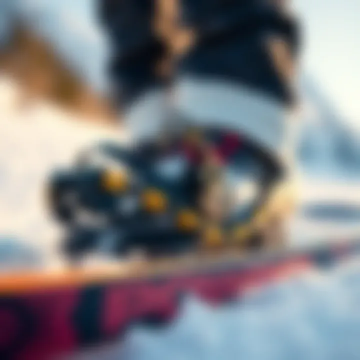 Close-up of a snowboard binding setup for enhanced stability and control