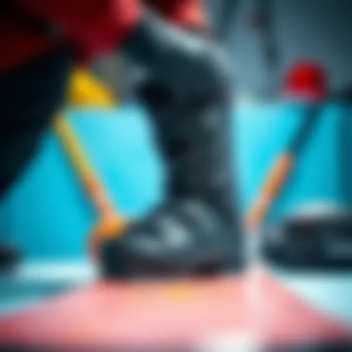 Boot Fitting with Snowboard Gear Close-up of boot fitting process on snowboard gear