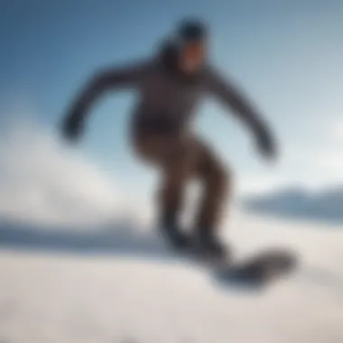 Snowboarder executing a turn on a zero camber snowboard in fresh snow