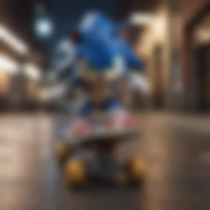 Thrilling ride experience on a sonic skateboard in an urban setting