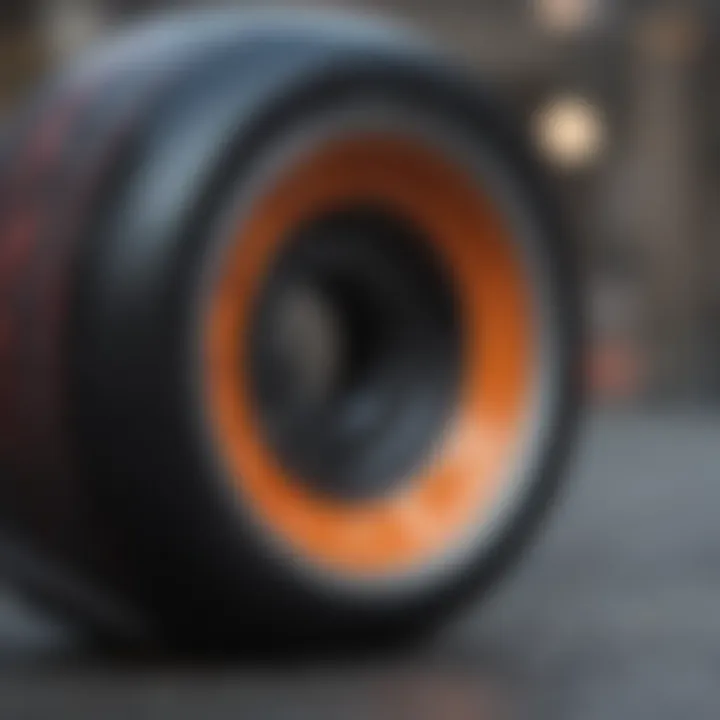 Close-up of skateboard wheels demonstrating material properties and performance features.