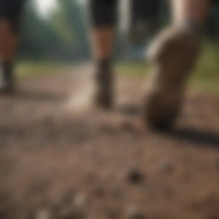 A close-up of feet pushing off the ground during a speed drill.