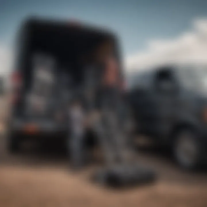 A group of athletes loading gear into a stacked black van