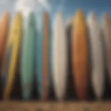 Close-up of different surfboard types