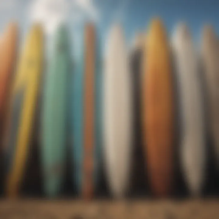 Close-up of different surfboard types