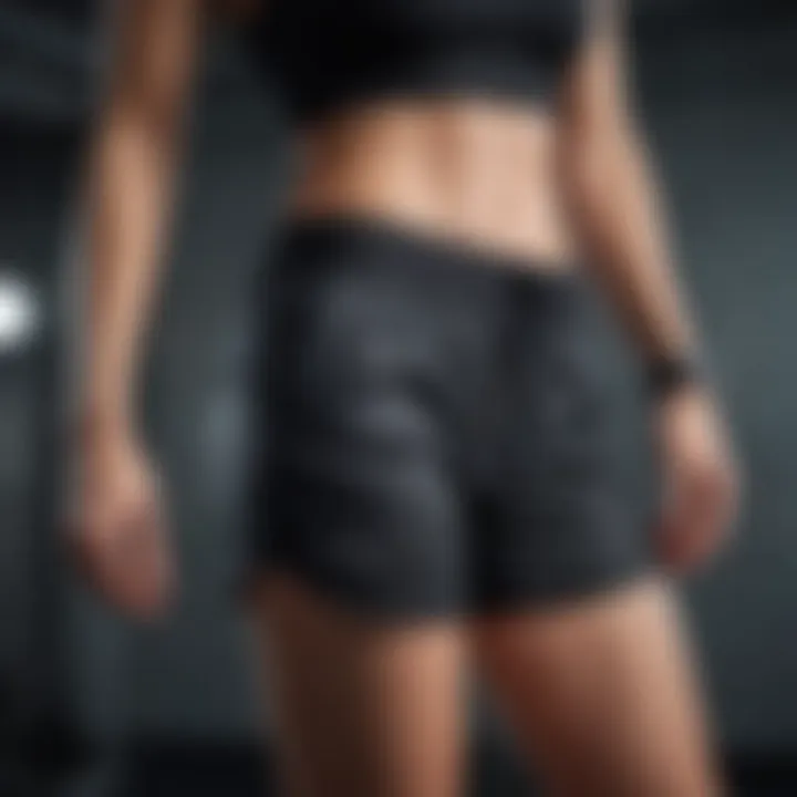 Stylish black elastic waist shorts displayed in an extreme sports gear selection