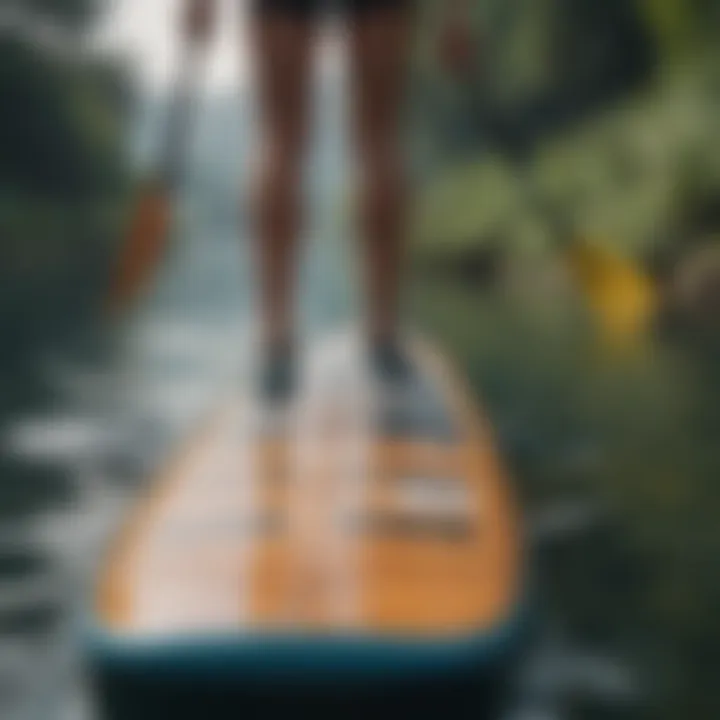 Visual representation of a paddleboarder balancing on different board widths