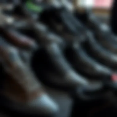Collection of various all-black skate shoes displayed