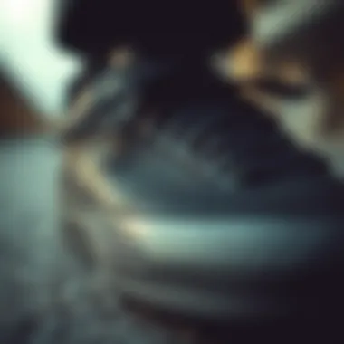 Close-up of the design features of an all-black skate shoe