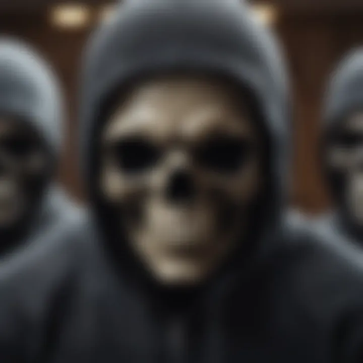 Group of extreme sports enthusiasts wearing skull hoodies