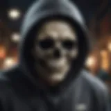 Skull hoodie worn by an athlete during a skateboarding event