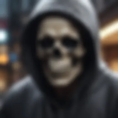 Urban Scene with Skull Hoodie Skull hoodie featured in an urban extreme sports setting