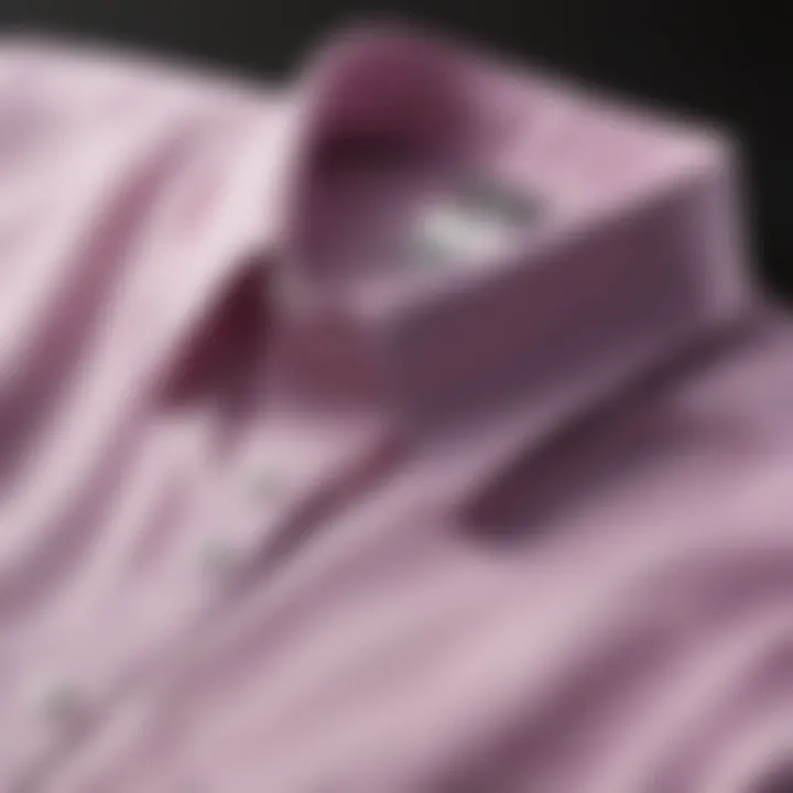 Close-up of pastel button down shirt fabric showcasing breathability and comfort.