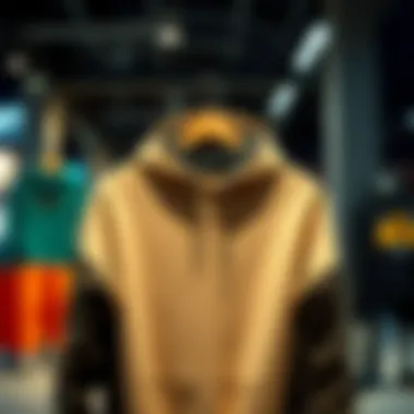 Trendy sweatshirts displayed in a modern setting