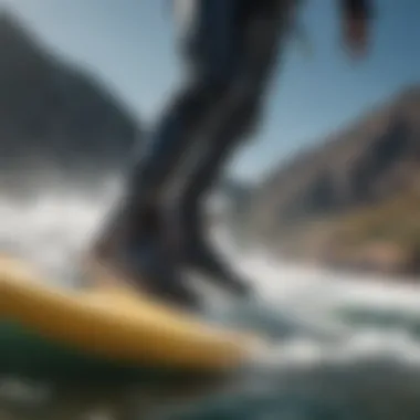 Close-up view of wakeboard features highlighting bindings and board surface