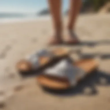 Roxy slide sandals in action on a beach setting