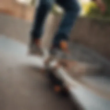 Dynamic action shot of a skateboarder using slide shoes on a half-pipe