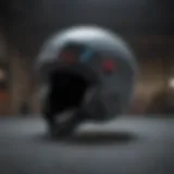 A close-up view of a slim skateboard helmet showcasing advanced aerodynamics.