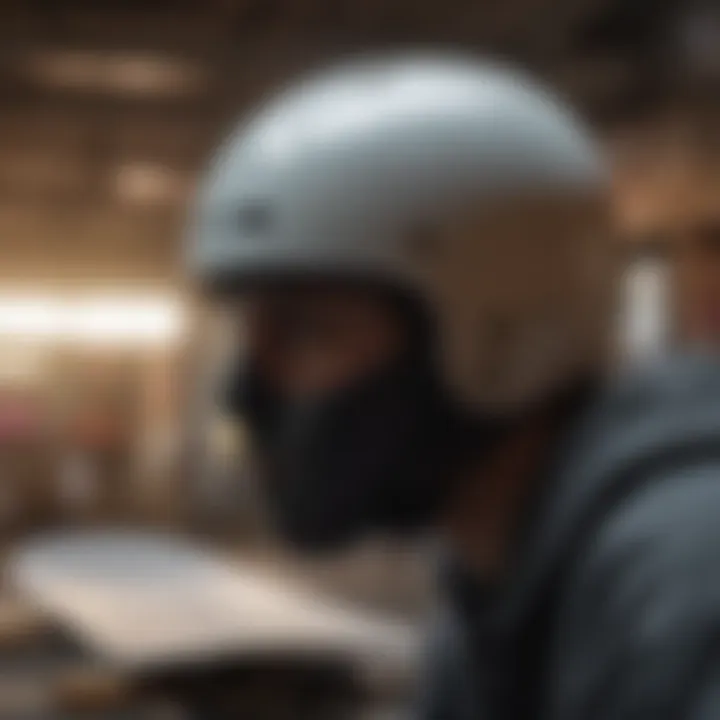 A diagram illustrating proper helmet fitting techniques for skateboarders.