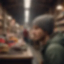 Beanies displayed in a vintage market setting