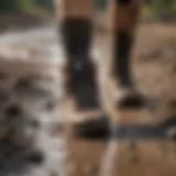 Dynamic footwear covered in mud after an extreme sports adventure