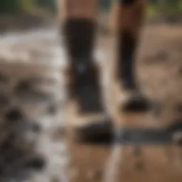 Dynamic footwear covered in mud after an extreme sports adventure