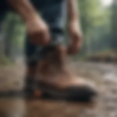 Outdoor Shoe Cleaning Extreme sports enthusiasts cleaning their shoes outdoors