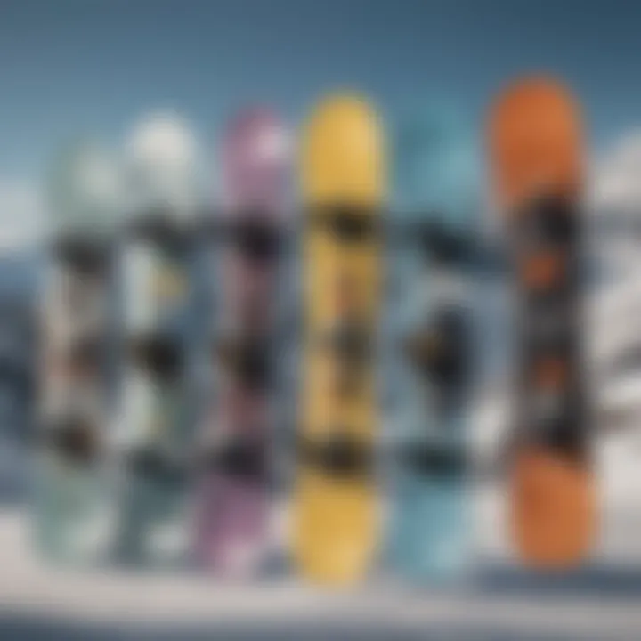 Various brands of snowboards showcased in an organized display