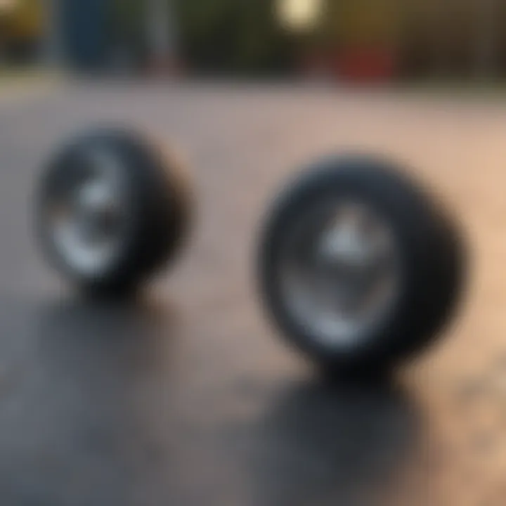 Close-up of skateboard wheels demonstrating innovative technology