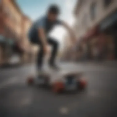 Urban rider performing tricks on a small skateboard