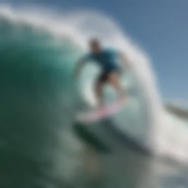 A wake surfer expertly riding the wave created by a boat.