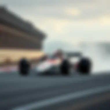 Classic F1 Car on American Track A classic Formula One car racing on an American track