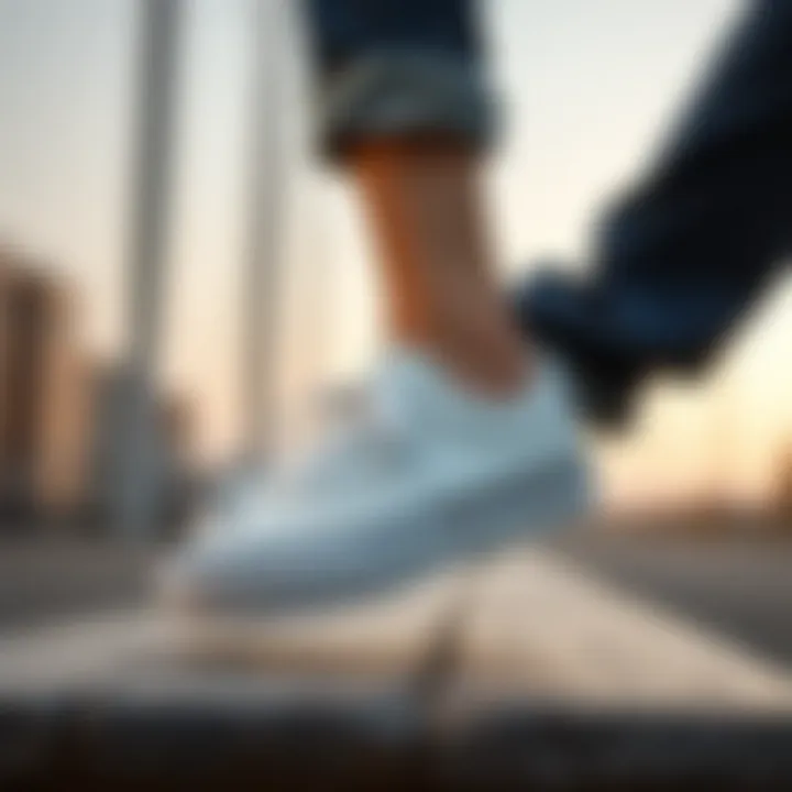 Vans Era White Leather shoes paired with streetwear outfit