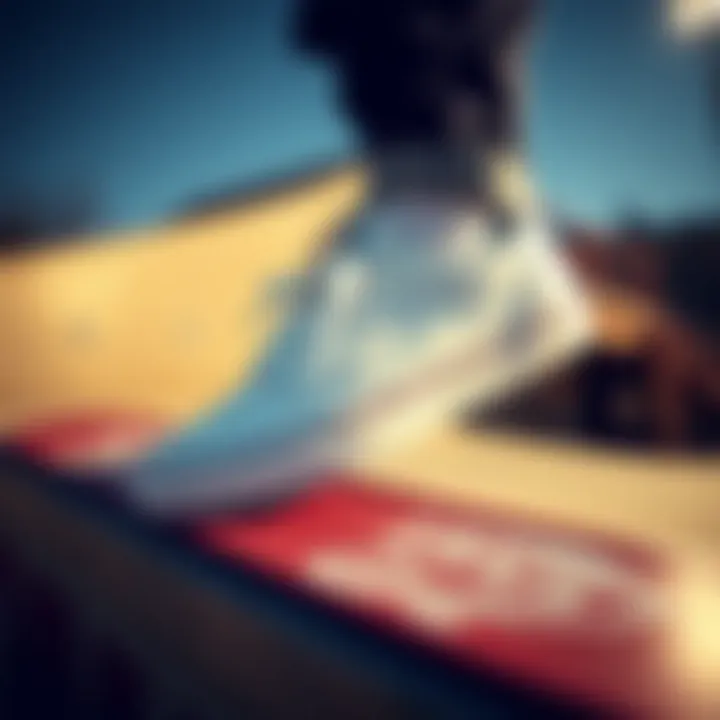 Vans Era White Leather shoes on skateboarding ramp