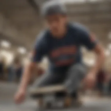 A close-up view of a vibrant skater tee featuring unique graphics and designs.