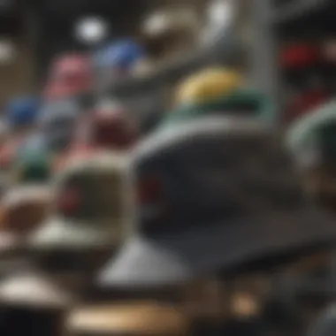 Diverse styles of bucket hats displayed at an extreme sports expo