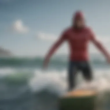 Surfers in Action with Changing Hoodies Surfers utilizing changing hoodies in various weather conditions