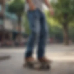 A skater showcasing the versatility of baggy skate jeans in an urban skate park.