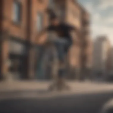 Urban Landscapes as Skateboarding Backdrops Shot of skateboarders performing tricks in an urban setting
