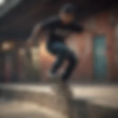 Urban Skateboarding Culture A captivating view of a skateboarder performing tricks in an urban environment