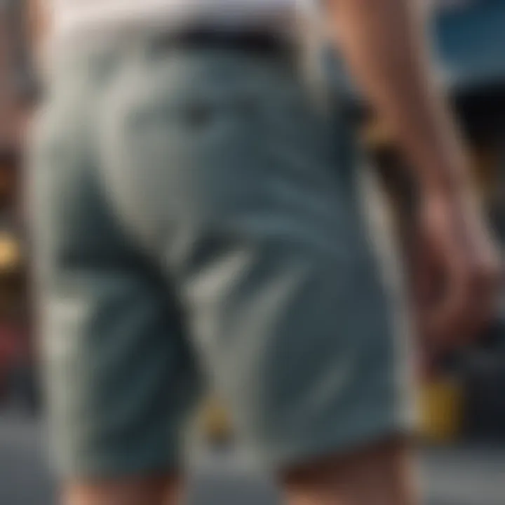 A close-up of the functional features of street shorts, highlighting comfort and versatility.