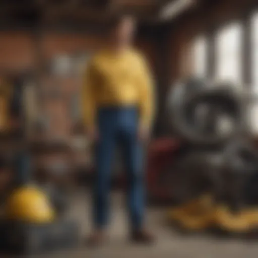 A vintage yellow Dickies shirt showcased against a backdrop of extreme sports gear.