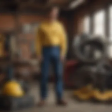 Vintage Yellow Dickies Shirt and Extreme Sports Gear A vintage yellow Dickies shirt showcased against a backdrop of extreme sports gear.